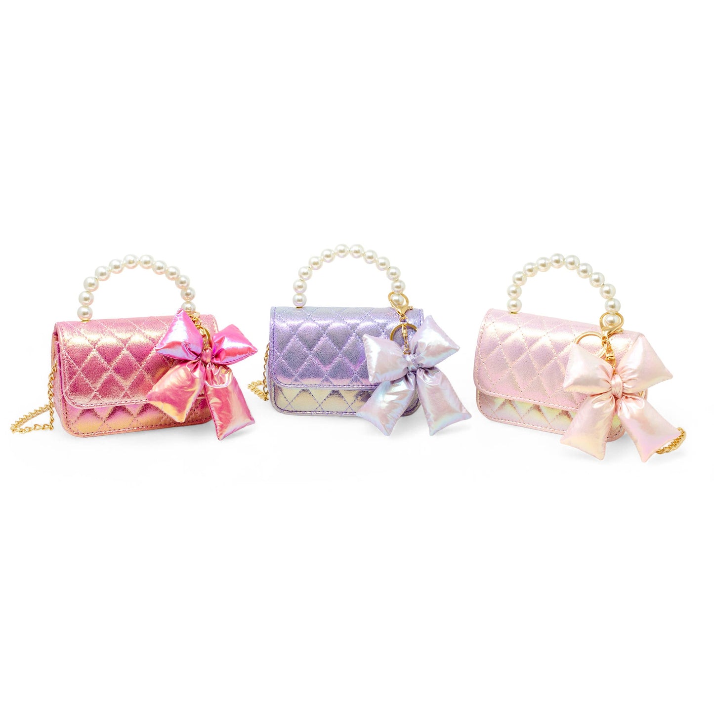 Shiny Quilted Fluffy Bow Handbag