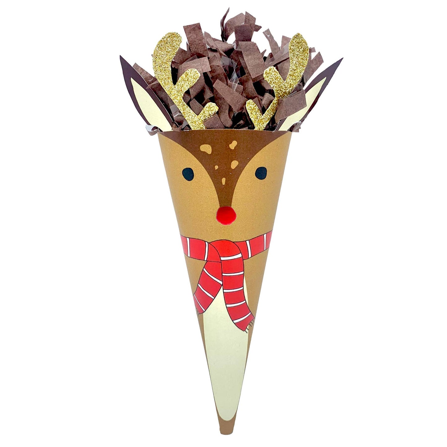 Mini 4" Surprise Cone - Christmas -Reindeer w/Golden Antlers