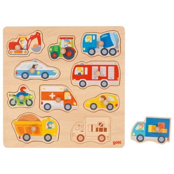 Vehicles with Background Lift-out wooden puzzle