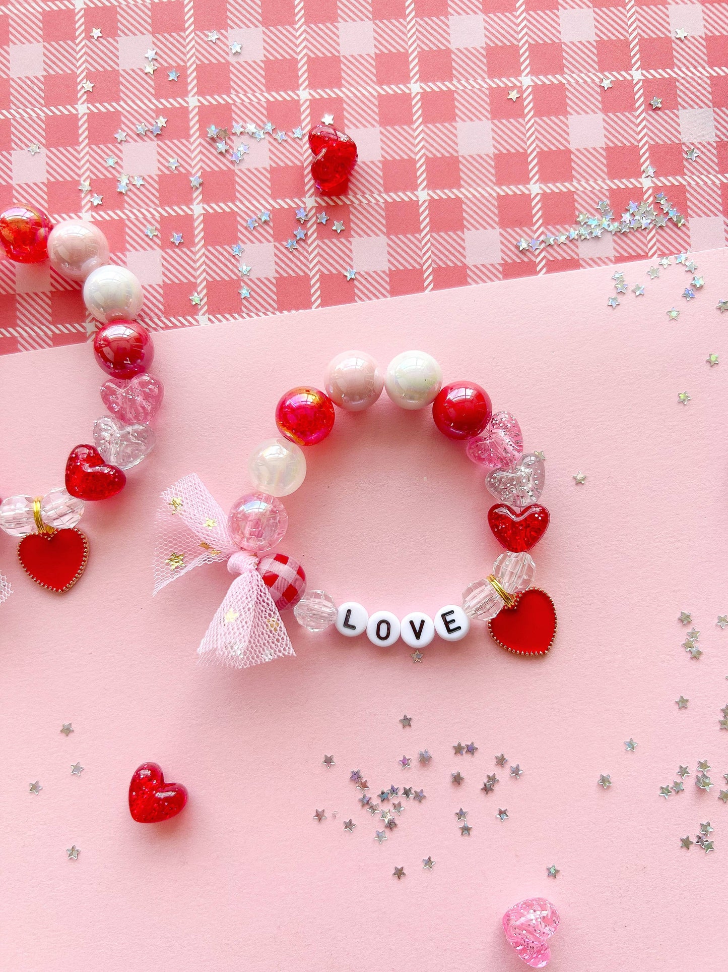 Valentine Hearts Kids Custom Beaded Charm Bracelet 