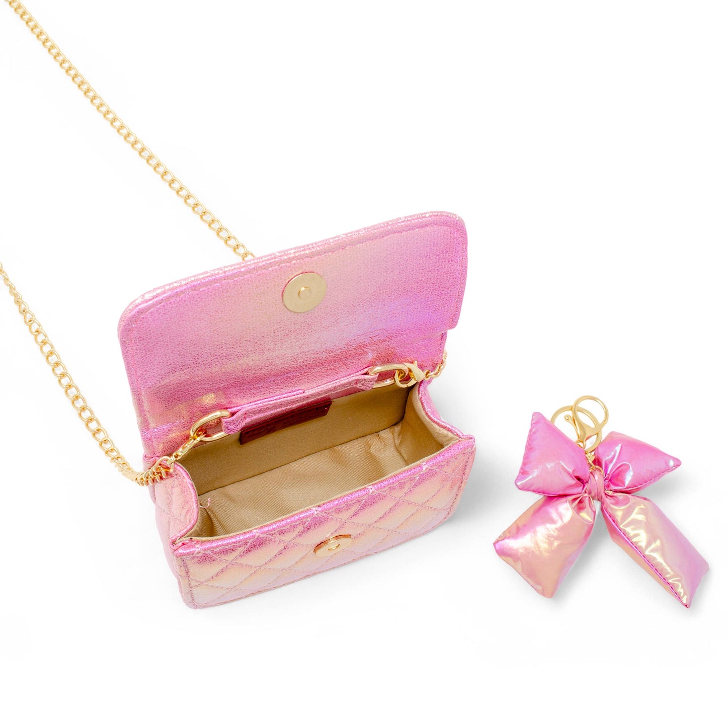 Shiny Quilted Fluffy Bow Handbag