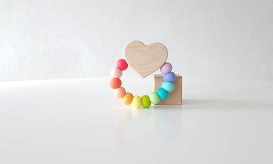 Heart Charm Wooden and Silicone Baby Teething Toy: Confetti