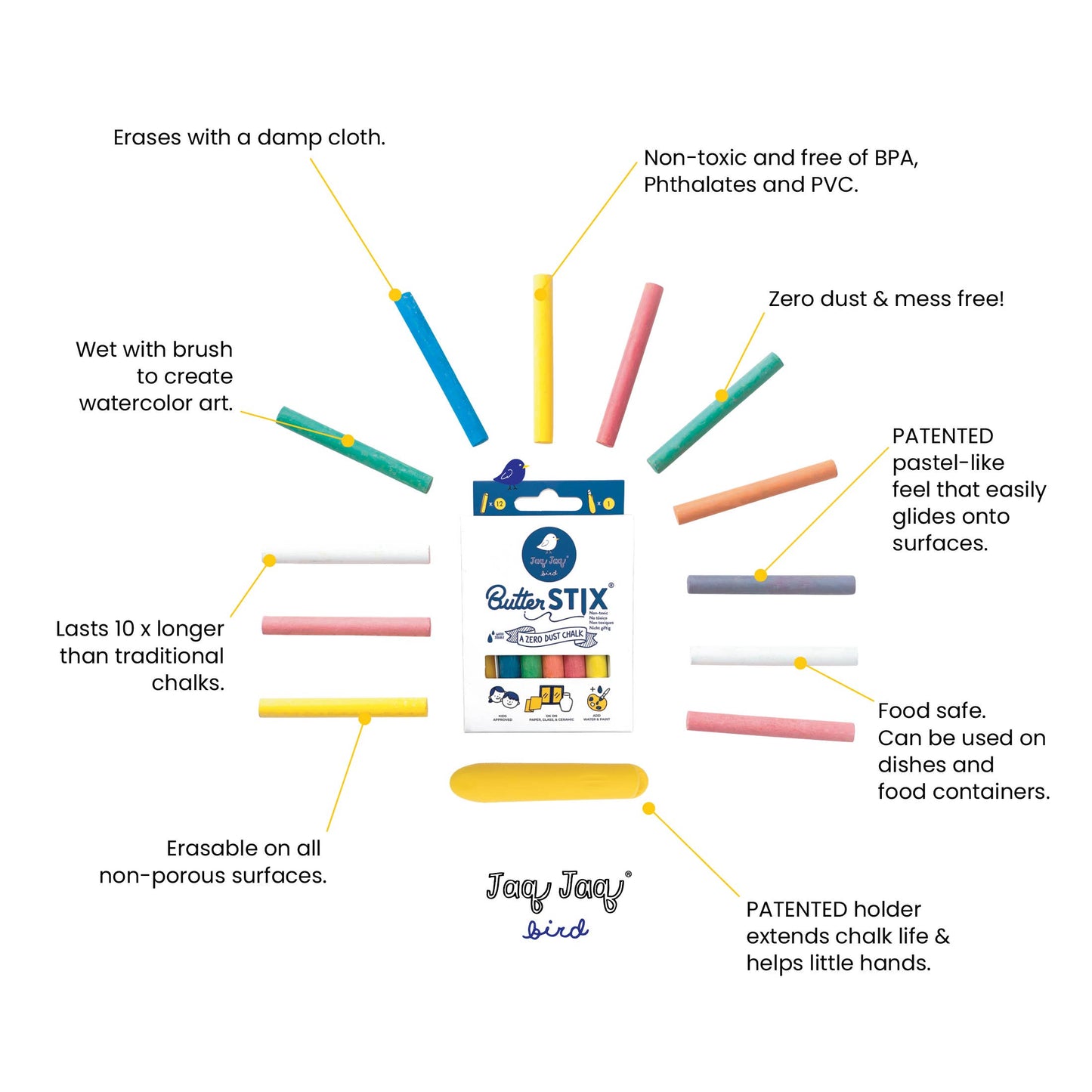 ButterStix® - Dustless Chalk Colors with Holder