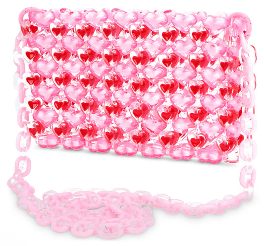 Pink Hearts Beaded Bag