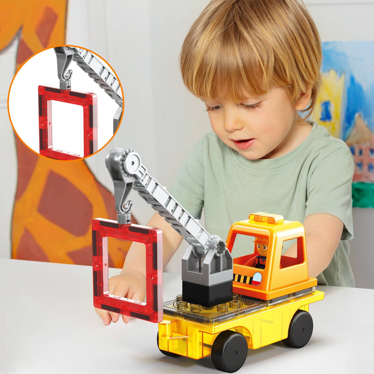 Magnet Tile Building Blocks 3-in-1 Crane, Dump Truck, Ladder