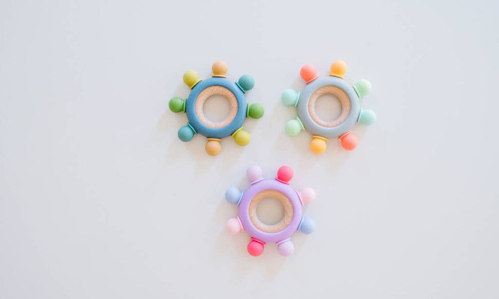 Captains Wheel Wood + Silicone Baby Teething Toy: Mountain