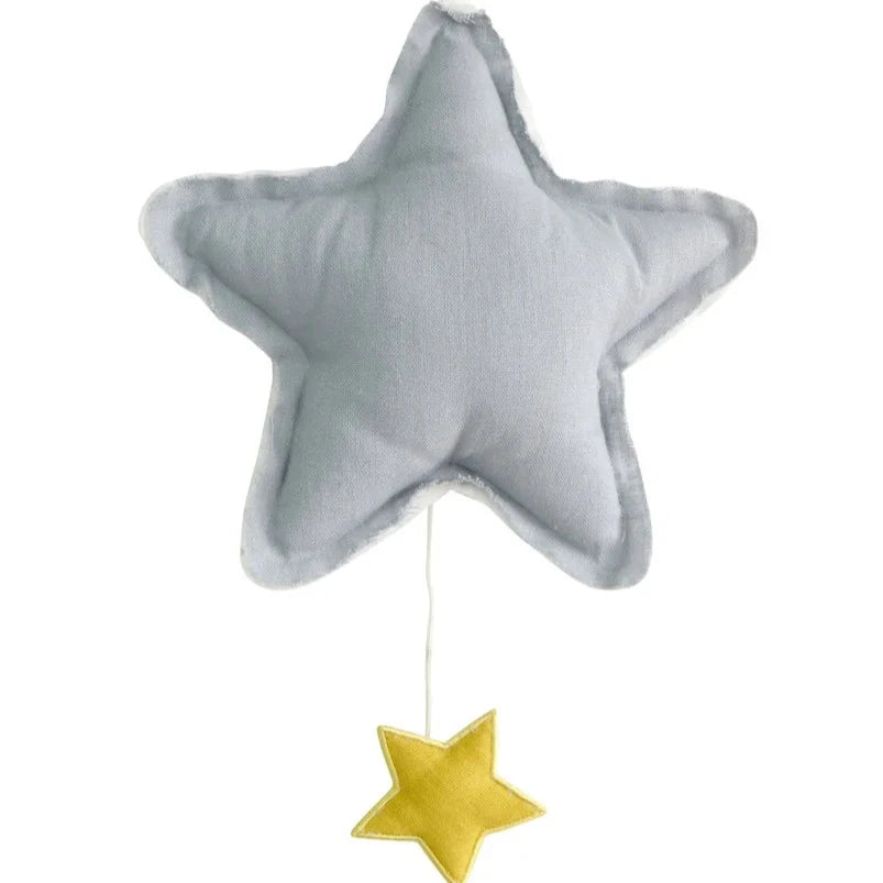 Star Gray Linen Musical Mobile